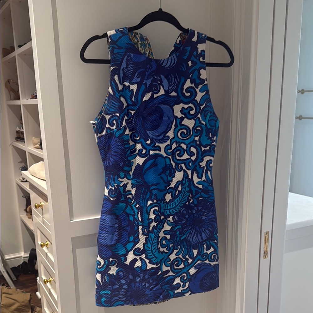 Blue Floral Sleeveless Shift Dress
